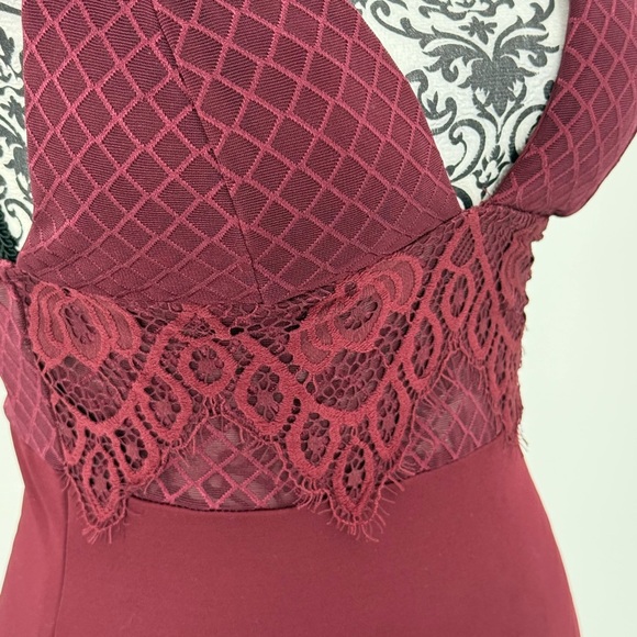 Fashion Nova Burgundy Lace Bodysuit Top - Picture 5 of 11
